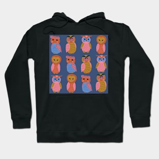 Cute-owls-pink-mauve-mustard-orange-blue-green Hoodie